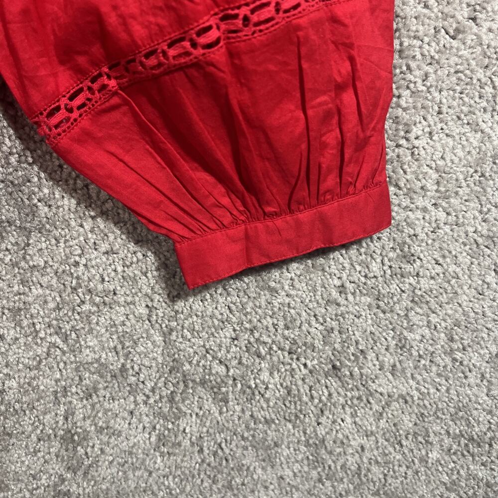 Madewell Women's XXL 2XL Red Lace Pintuck Long Puff Sleeve Blouse NWT Boho Top - Picture 8 of 15